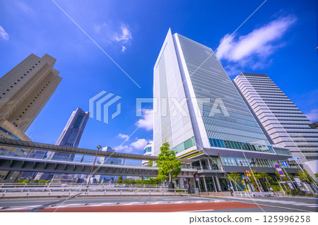 Yokohama cityscape in Japan: View of buildings including Sakuragicho Station, Yokohama City Hall, and Yokohama Landmark Tower Yokohama cityscape in Japan: View of buildings including Sakuragicho Station, Yokohama City Hall, and Yokohama Landmark Tower 125996258