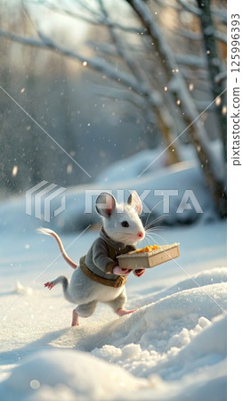 Small Mouse Running Through the Snow. Generative AI 125996393