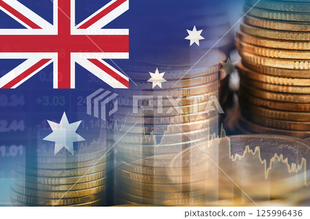 Australia flag with stock market finance, economy trend graph digital technology. 125996436