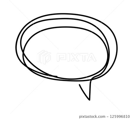 Simple, hand drawn speech bubble is depicted with a continuous, slightly shaky black line on a clean white background, symbolizing communication, dialogue, and the expression of ideas 125996810