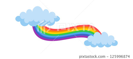 Colorful rainbow arching gracefully between two fluffy clouds, creating a whimsical and vibrant scene that radiates hope and positivity, inviting joy and inspiration Colorful rainbow arching gracefully between two fluffy clouds, creating a whimsical and vibrant scene that radiates hope and positivity, inviting joy and inspiration 125996874