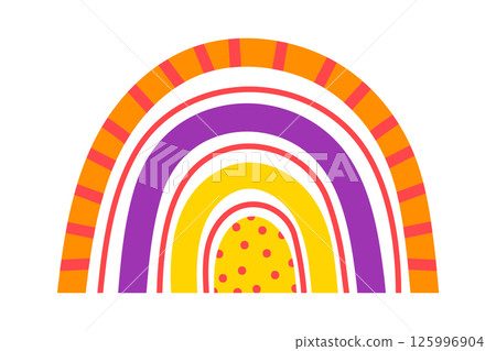 Colorful rainbow featuring a dotted pattern, adding a touch of whimsy and playfulness to the overall design, suitable for children s projects or cheerful decorations 125996904