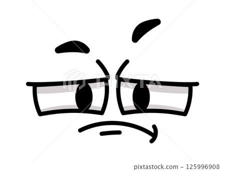 Cartoon face expressing distrust and skepticism, featuring a raised eyebrow and pursed lips. Rendered in black and white, isolated against a clean white background Cartoon face expressing distrust and skepticism, featuring a raised eyebrow and pursed lips. Rendered in black and white, isolated against a clean white background 125996908