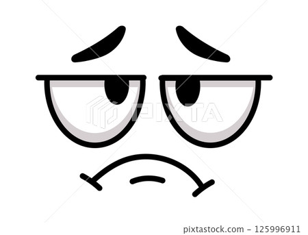Simple cartoon face expressing disappointment with a sad, downturned mouth and droopy eyes, effectively capturing negative emotions in a playful, lighthearted manner 125996911