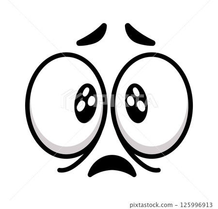 Cartoon face expressing worry and fear, featuring big eyes and raised eyebrows, effectively conveying anxiety, concern, and a range of negative emotions Cartoon face expressing worry and fear, featuring big eyes and raised eyebrows, effectively conveying anxiety, concern, and a range of negative emotions 125996913