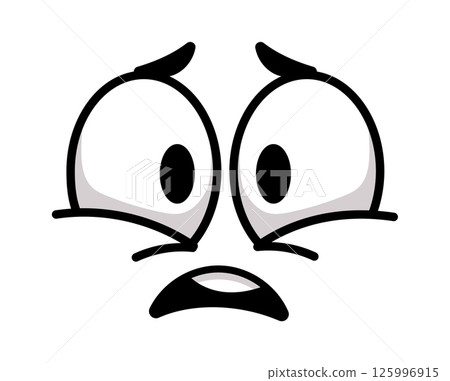 Cartoon face showing fear with wide opened eyes and worried expression, simple design in black and white, perfect for conveying negative emotions like anxiety, worry or panic Cartoon face showing fear with wide opened eyes and worried expression, simple design in black and white, perfect for conveying negative emotions like anxiety, worry or panic 125996915