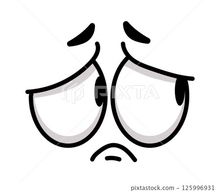 Cartoon face expressing sadness and disappointment, effectively capturing negative emotions in a whimsical and engaging manner, perfect for conveying feelings of grief and loneliness 125996931