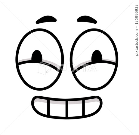 Funny cartoon face displaying a goofy expression with a big smile and half closed eyes, perfect for enhancing social media and communication projects with humor and joy Funny cartoon face displaying a goofy expression with a big smile and half closed eyes, perfect for enhancing social media and communication projects with humor and joy 125996932