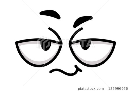 Cartoon face expressing distrust and skepticism, raising eyebrows and slightly closing eyes, with a dubious expression, ideal for conveying suspicion or disbelief 125996956
