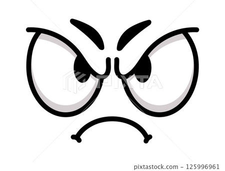 Cartoon face expressing anger and disapproval, featuring furrowed eyebrows and a frowning mouth, effectively conveying a strong negative emotion and a sense of irritation 125996961