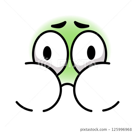 Cartoon representation of a green emoticon experiencing fear and anxiety, featuring wide open eyes and a worried expression, conveying a sense of panic or distress Cartoon representation of a green emoticon experiencing fear and anxiety, featuring wide open eyes and a worried expression, conveying a sense of panic or distress 125996968
