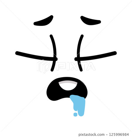 Cartoon face featuring closed eyes and drool dripping from an open mouth, conveying feelings of boredom, apathy, illness, or sleepiness in a humorous and cute style Cartoon face featuring closed eyes and drool dripping from an open mouth, conveying feelings of boredom, apathy, illness, or sleepiness in a humorous and cute style 125996984