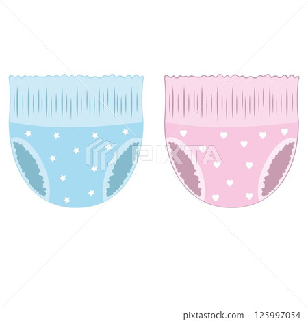 Cartoon-style baby absorbent diapers. Vector illustration for packaging diapers and other products for newborns 125997054