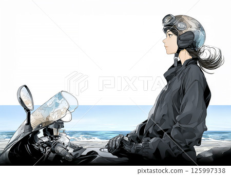 一位女士騎著運動自行車旅行的插畫素材 125997338