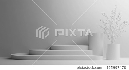 Minimalist White Product Display with Plant Accent 125997478