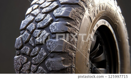 Close-Up of an Off-Road Tire Treads - A Rugged and Durable Design 125997715