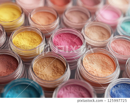 Colorful Eyeshadow Palette: A Close-Up Look at Vibrant Makeup Shades Colorful Eyeshadow Palette: A Close-Up Look at Vibrant Makeup Shades 125997725