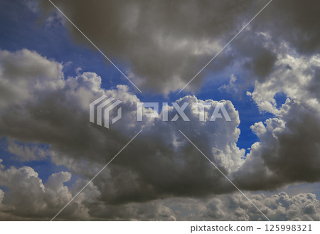 Beautiful bright sky with fluffy clouds. Natural clouds with blue sky background 125998321