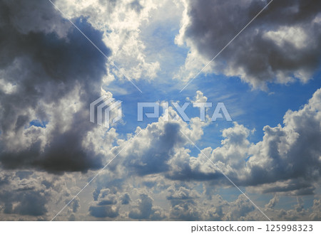 Beautiful bright sky with fluffy clouds. Natural clouds with blue sky background 125998323