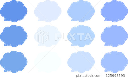 一組淡紫色和藍色的各種色調的氣泡。對話框內有一條白色虛線。對話框的尾端位於左下方。 125998593