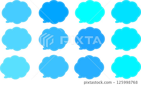 一組藍色雲狀的氣泡。對話框內有一條白色虛線。對話框的尾端位於左下方。 125998768
