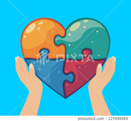 Heart puzzles and hands autism awareness Heart puzzles and hands autism awareness 125998868