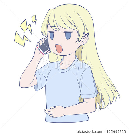 金髮年輕女子用智慧型手機打電話,生氣 金髮年輕女子用智慧型手機打電話,生氣 125999223