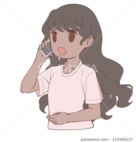 A young woman with dark skin making a phone call on her smartphone, smiling A young woman with dark skin making a phone call on her smartphone, smiling 125999227