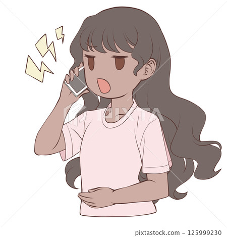 Angry young woman with dark skin making a phone call on her smartphone 125999230