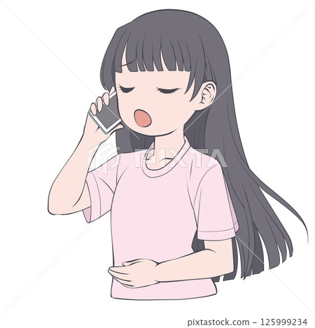 A young woman with black hair making a phone call on her smartphone, amazed 125999234