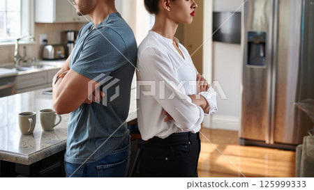 Toxic Couple Arguing in Kitchen, Silent Tension and Emotional Distance 125999333