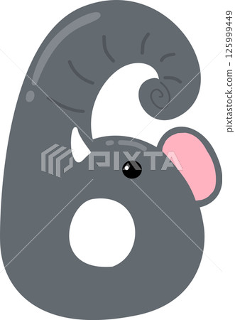 Cute Cartoon Elephant Number 6 125999449