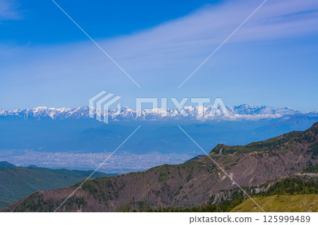 [Mountain material] View of the Zenkoji Plain from Shiga Kogen in early summer [Nagano Prefecture] 125999489
