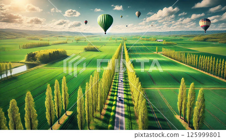 Vast land and hot air balloons 125999801