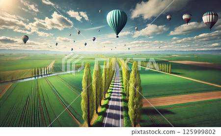 遼闊的土地和熱氣球 125999802
