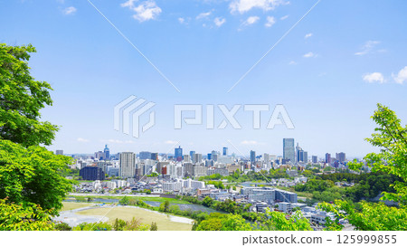 從青葉城遺址欣賞清新綠色的仙台市全景 從青葉城遺址欣賞清新綠色的仙台市全景 125999855