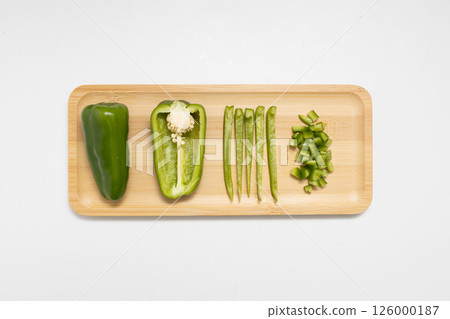 Various ways to cut peppers are displayed 126000187