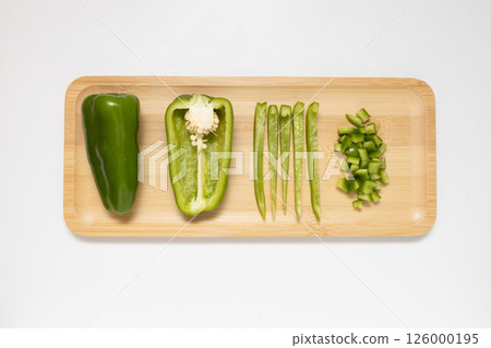 Various ways to cut peppers are displayed Various ways to cut peppers are displayed 126000195