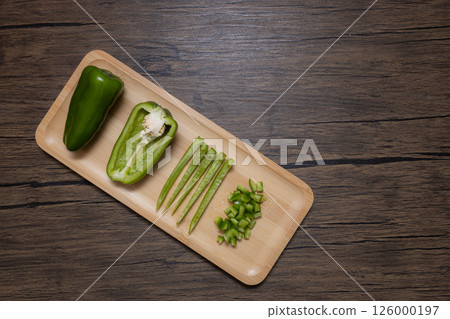 Various ways to cut peppers are displayed 126000197