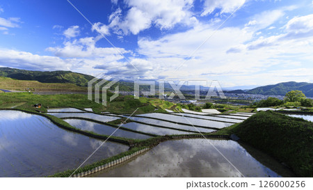 Spring at Obasute rice terraces in Chikuma City, Nagano Prefecture 126000256