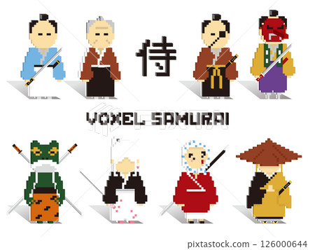Samurai set of pixel illustrations 126000644