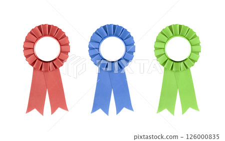 Three colorful ribbon awards isolated on white background 126000835