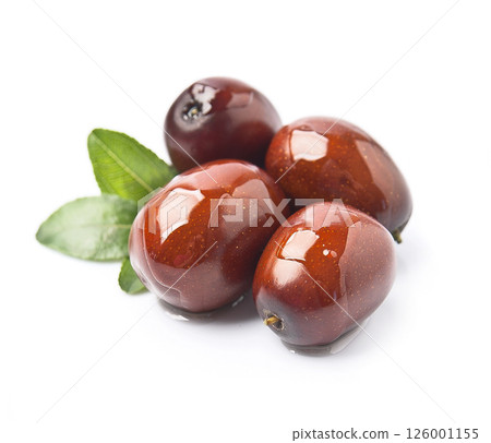 Sweet dates fruits on white backgrounds 126001155