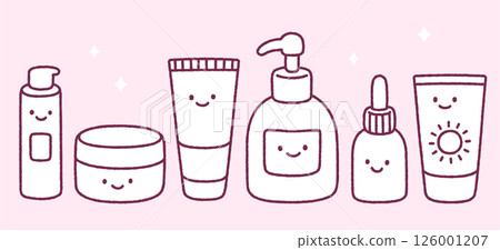 Cute cartoon skincare products doodle Cute cartoon skincare products doodle 126001207