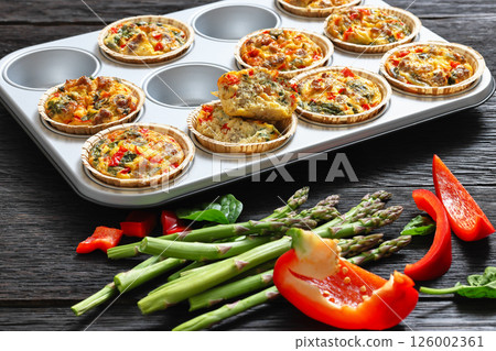 Frittata egg muffins with ground beef and veggies 126002361