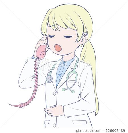金髮女醫生在電話裡說話，驚訝不已 126002489