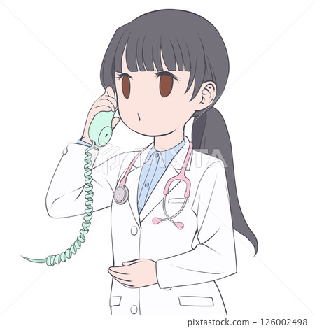 一位黑髮女醫生在電話裡打電話 一位黑髮女醫生在電話裡打電話 126002498