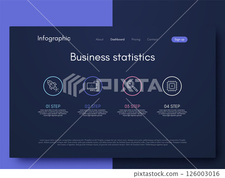Modern infographic vector elements for business brochures. Use in website, corporate brochure, advertising and marketing. Pie charts, line graphs 126003016