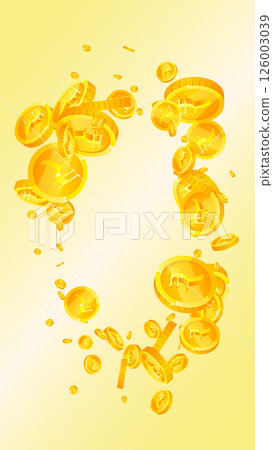 Indian rupee coins falling. Scattered gold INR coins. India money. Great business success concept. Vector illustration. Indian rupee coins falling. Scattered gold INR coins. India money. Great business success concept. Vector illustration. 126003039