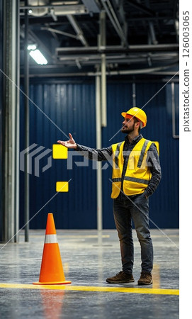 Industrial safety protocol: engineer directing site operations in modern factory setting 126003065